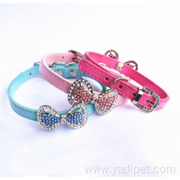 Best Sell PU leather luxury bowknot dog collar